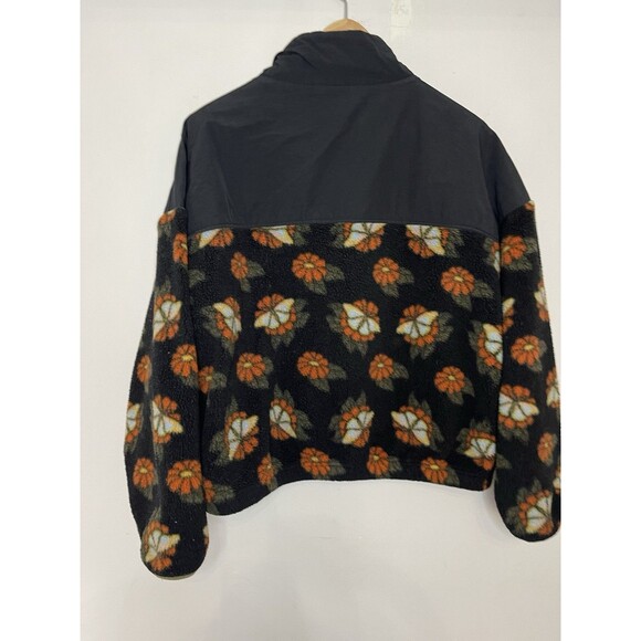 Pacsun Women's Medium Black Floral Print Pullover Crop Fleece Jacket Retro Print - Picture 7 of 8